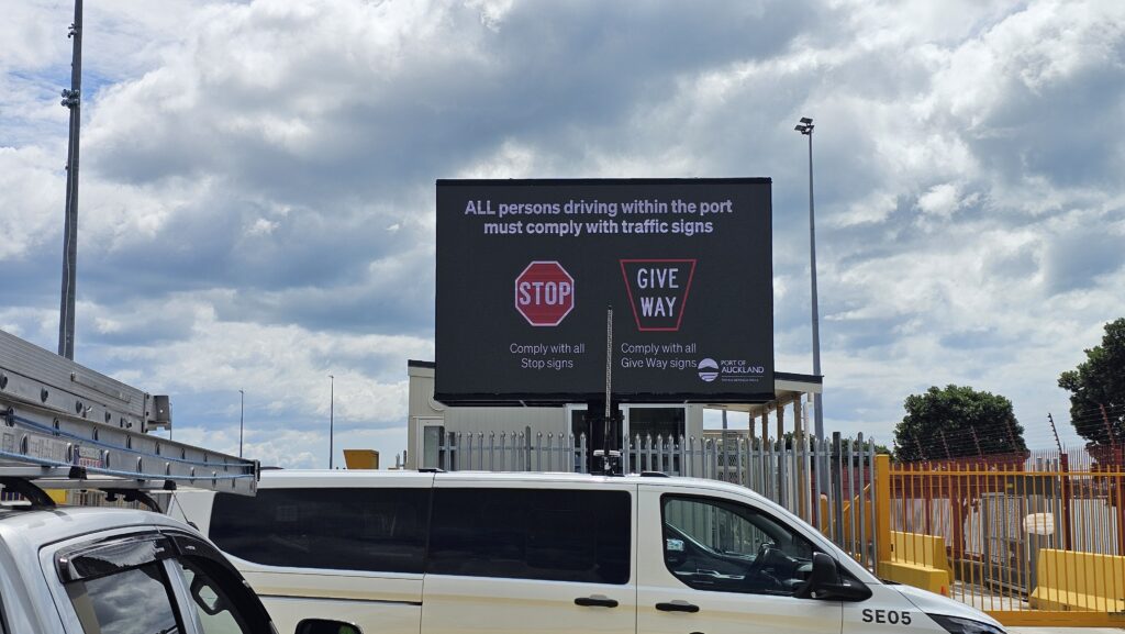Digital LED sign installed on Fergusson Street.